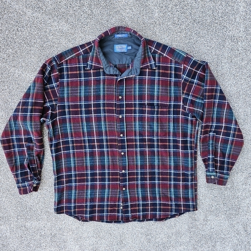VTG Rare Pendleton 100% Virgin Wool Plaid Flannel Lumberjack Board Shirt USA XLT
